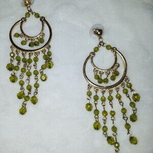 Free with $15 purchase 4" Green and gold beaded earrings NWOT